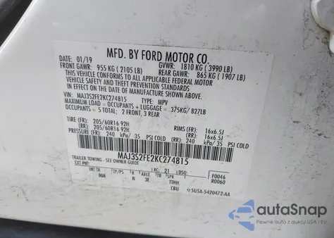 2019 Ford Ecosport S from USA, damaged, VIN MAJ3S2FE2KC274815